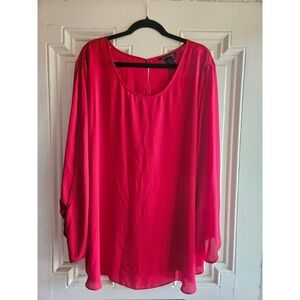 Ashley Stewart Red Chiffon Long Sleeve Blouse Plus Size 18/20T Keyhole Back Top